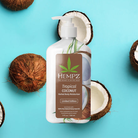 Hempz Tropical Coconut Lotion on Coconut Background