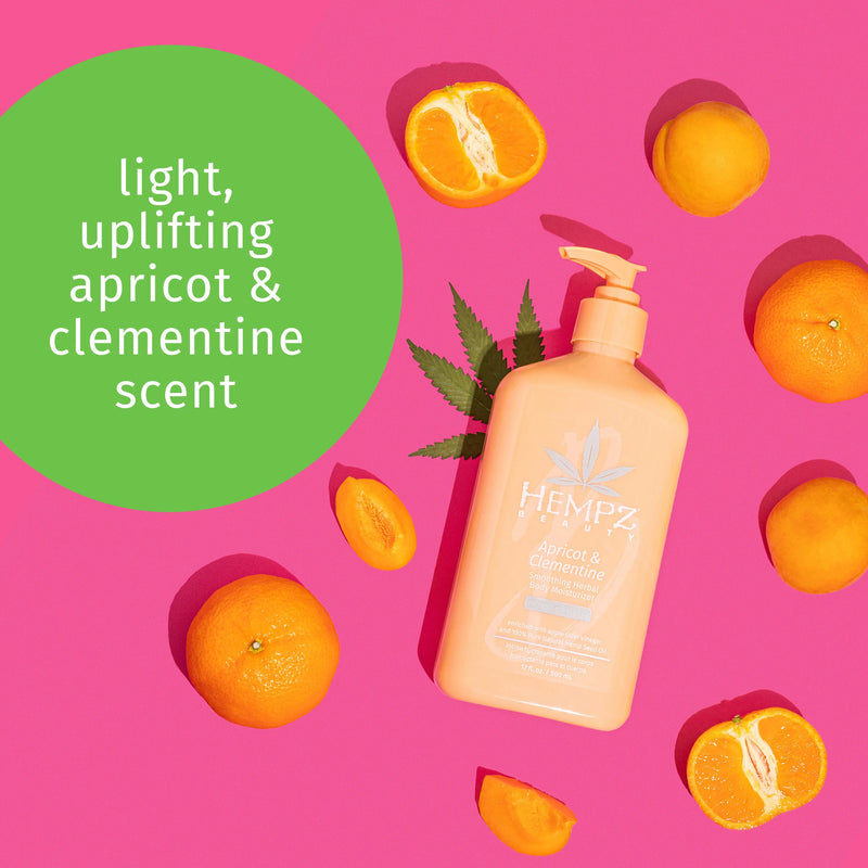 Hempz Apricot & Clementine Smoothing Herbal Body Moisturizing Lotion with Balancing Apple Cider Vinegar with a fresh, uplifting citrusy scent