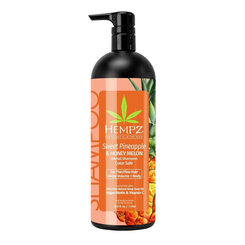Hempz Sweet Pineapple & Honey Melon Herbal Shampoo with Vegan Biotin & Vitamin C for Thin/Fine Hair, Liter 