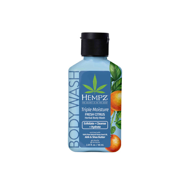Hempz Travel-Size Triple Moisture Fresh Citrus Herbal Body Wash to Exfoliate, Cleanse & Hydrate