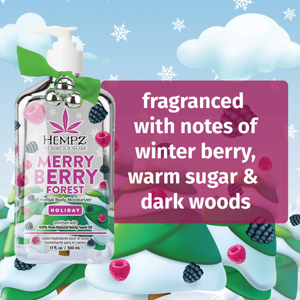 Notes of winter berry warm sugar and dark woods in Hempz Merry Berry Lotion