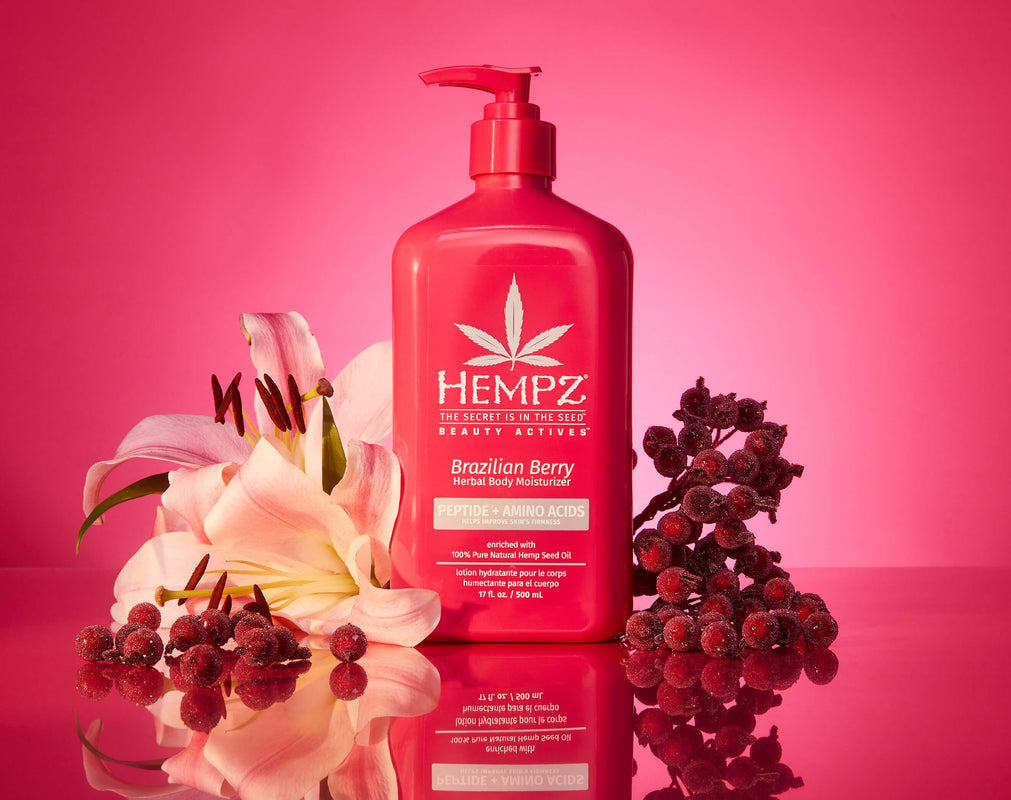 Hempz Beauty Actives Brazilian Berry Moisturizer with flowers and berries