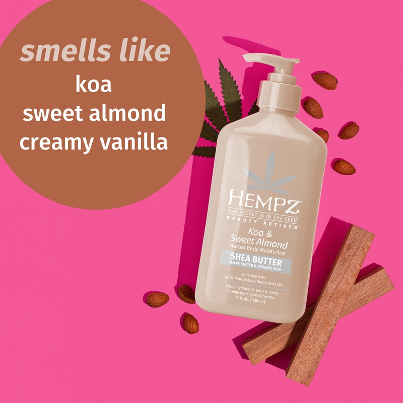 Hempz Koa Lotion with notes of almond and vanilla