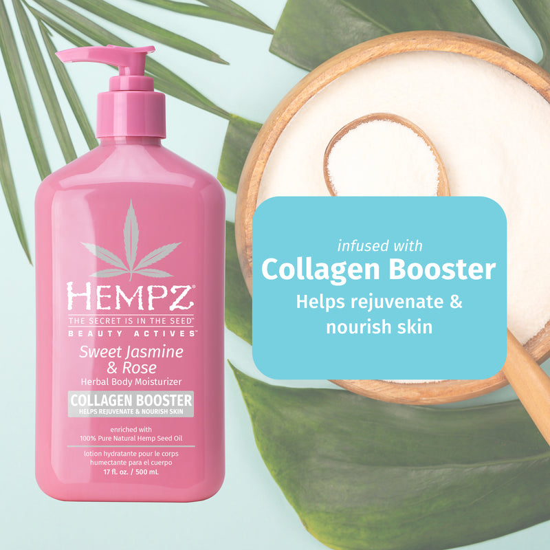 Hempz Sweet Jasmine & Rose Herbal Body Moisturizing Lotion with Collagen Booster to help rejuvenate & nourish skin