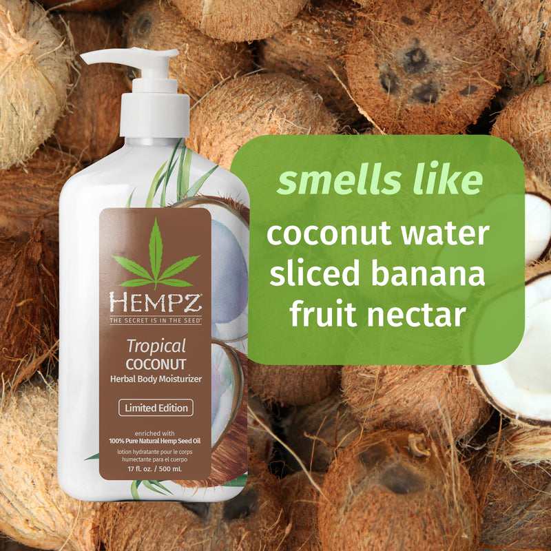 Lotion with notes of coconut water, sliced banana & fruit nectar