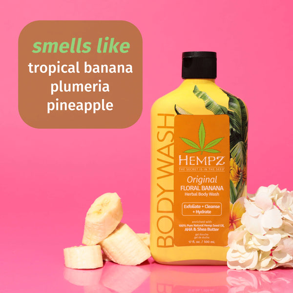 Hempz 3-in-1 Original Floral Banana Herbal Body Wash with notes of tropical banana, plumeria & pineapple