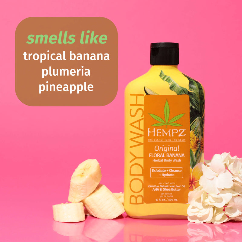 Hempz 3-in-1 Original Floral Banana Herbal Body Wash with notes of tropical banana, plumeria & pineapple