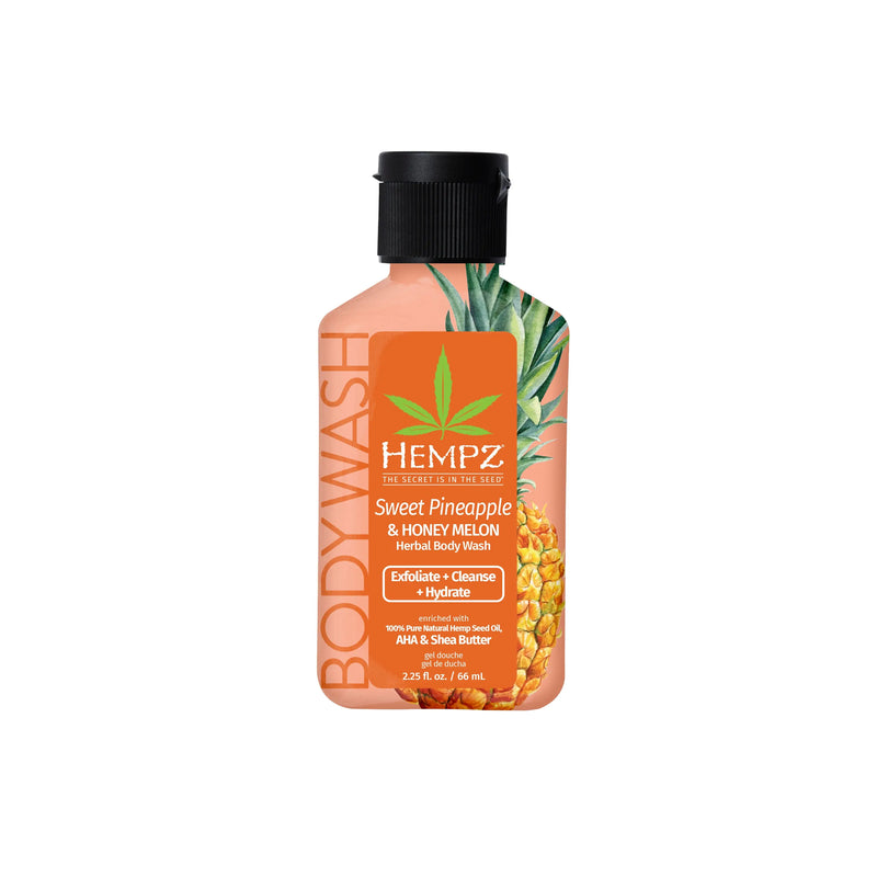 Hempz Travel- Size Sweet Pineapple & Honey Melon Herbal Body Wash to Exfoliate, Cleanse & Hydrate