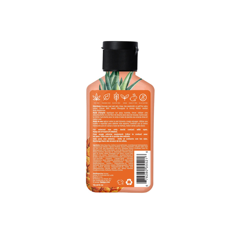Hempz Travel- Size Sweet Pineapple & Honey Melon Herbal Body Wash to Exfoliate, Cleanse & Hydrate, Back