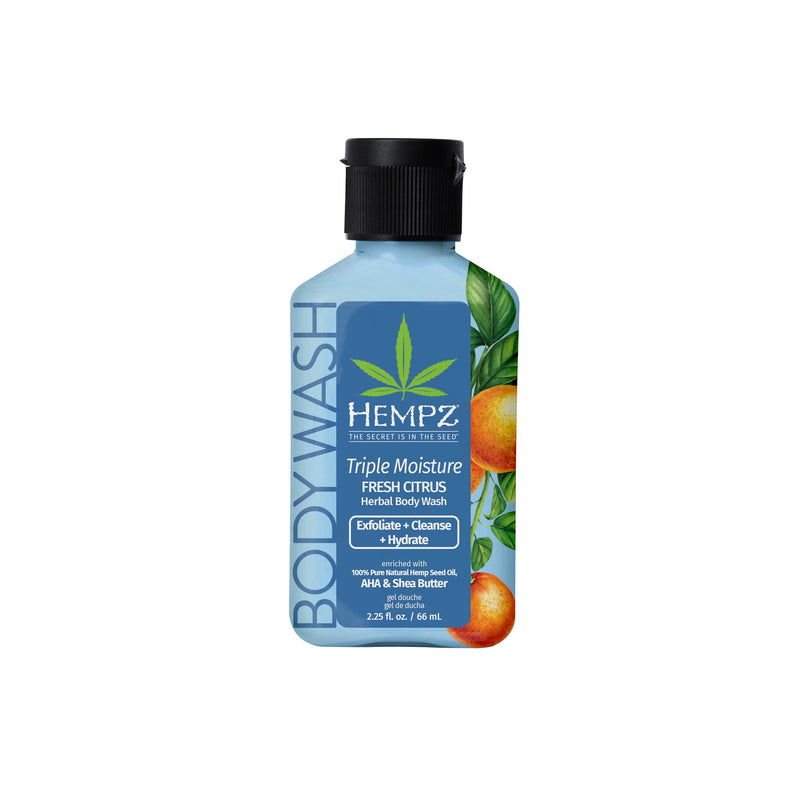 Hempz Travel-Size Triple Moisture Fresh Citrus Herbal Body Wash to Exfoliate, Cleanse & Hydrate