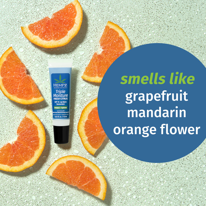 Hempz Triple Moisture Lip Balm smells like grapefruit, mandarin & orange flower