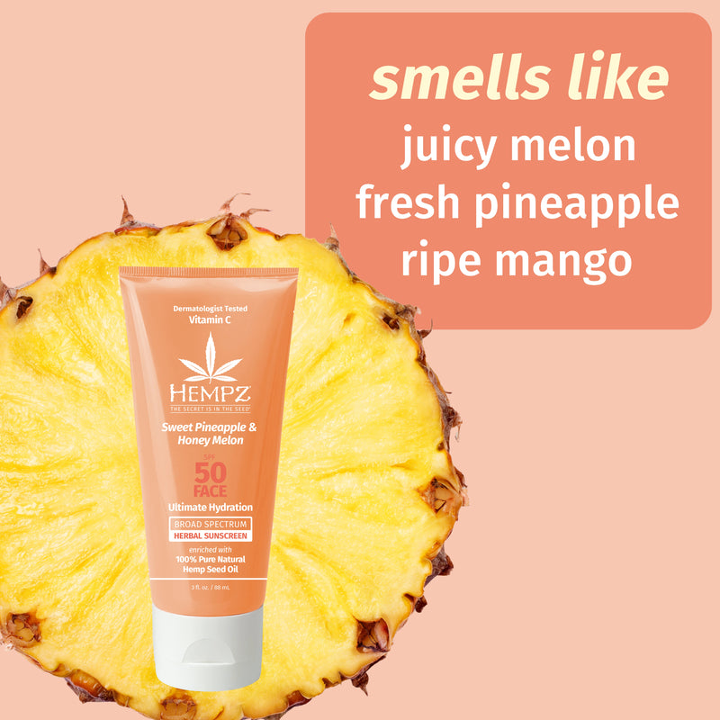 Hempz Sweet Pineapple & Honey Melon Herbal Face Sunscreen SPF 50 fragrance notes