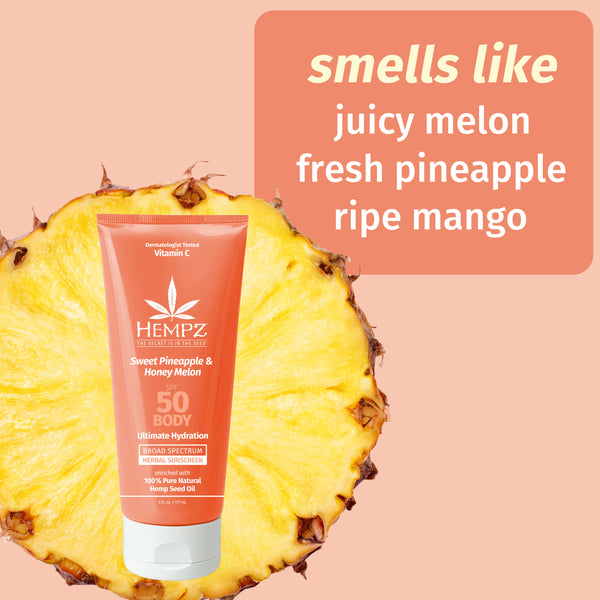 Hempz Sweet Pineapple & Honey Melon SPF 50 Herbal Body Sunscreen fragrance notes
