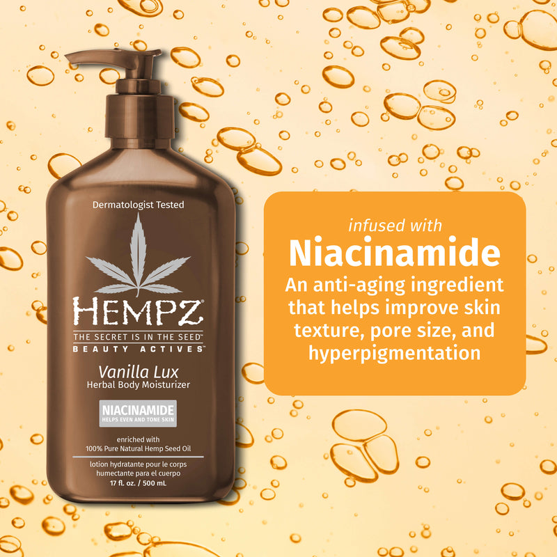 Hempz Beauty Actives Vanilla Lux with anti-aging Niacinamide