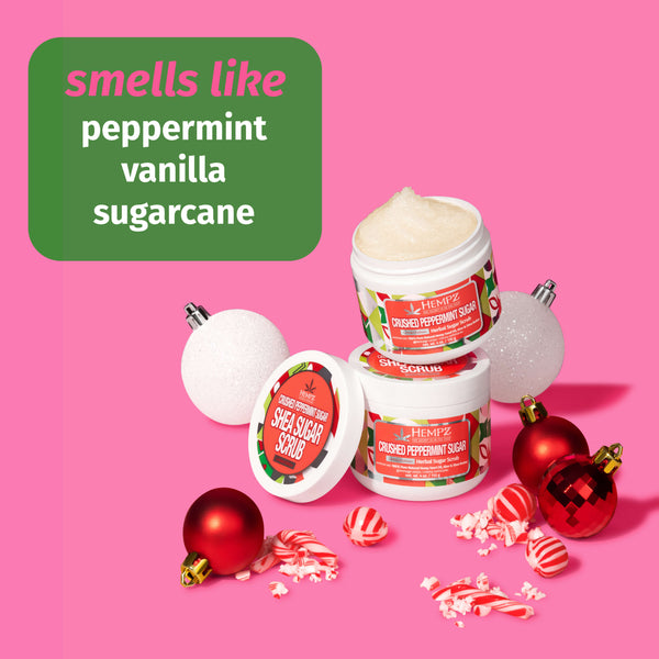 Hempz Crushed Peppermint Sugar Herbal Body Sugar Scrub with notes of peppermint, vanilla & sugarcane