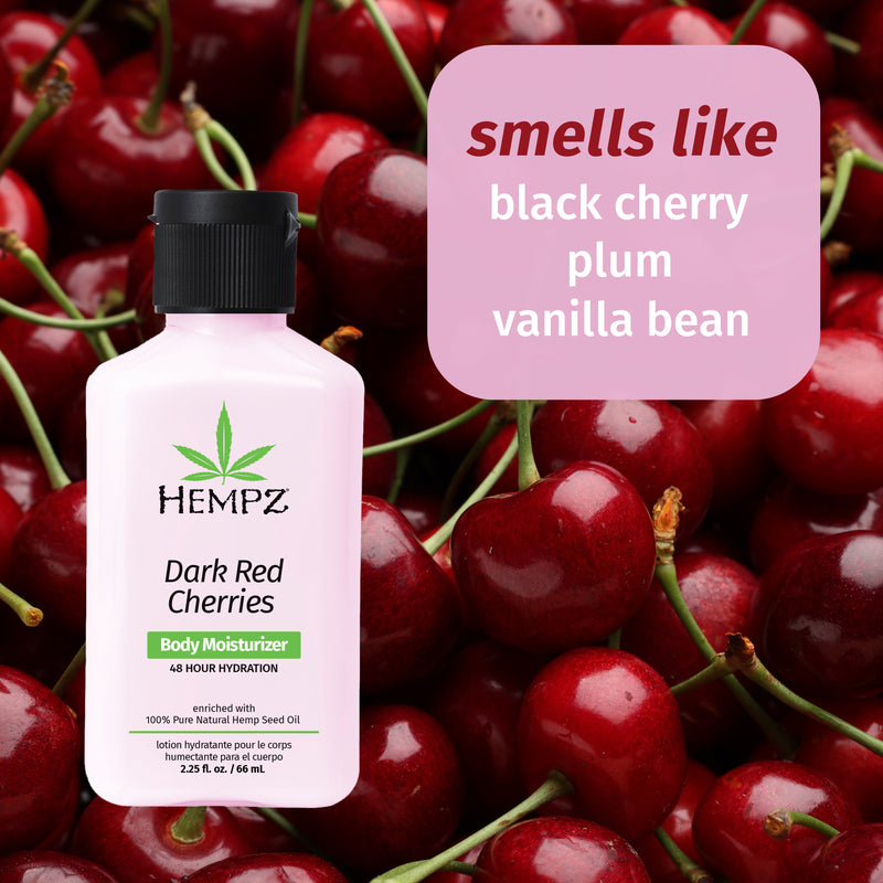 Hempz Travel-Size Dark Red Cherries Body Lotion with notes of black cherry, plum and vanilla bean