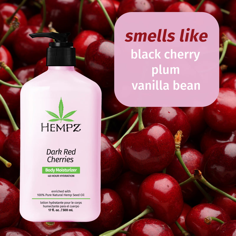 Hempz Dark Red Cherries Body Lotion with notes of black cherry, plum and vanilla bean