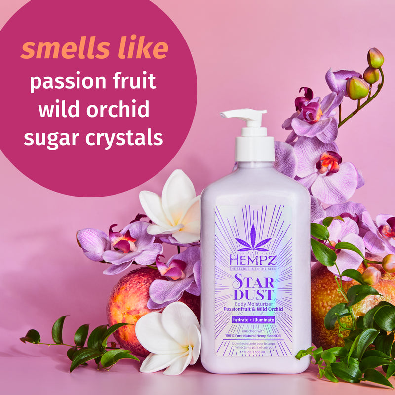 Hempz Star Dust Lotion with notes of passion fruit, wild orchid, sugar crystals