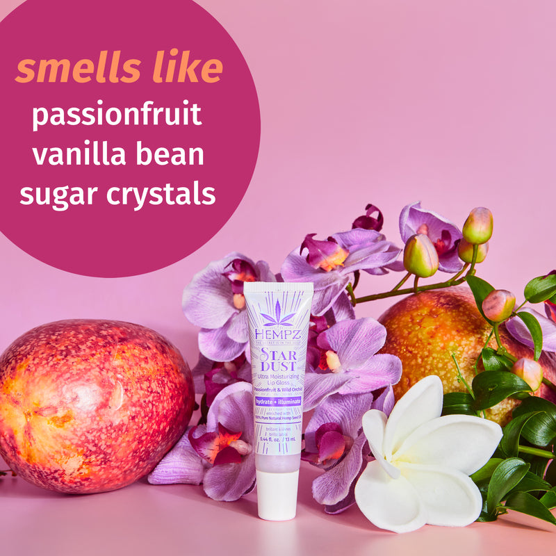 Hempz Star Dust Lip Gloss with notes of passionfruit, vanilla bean and sugar crystals