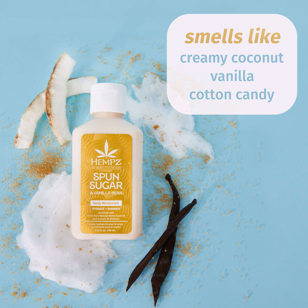 Hempz Spun Sugar & Vanilla Bean lotion with notes of creamy coconut, vanilla & cotton candy