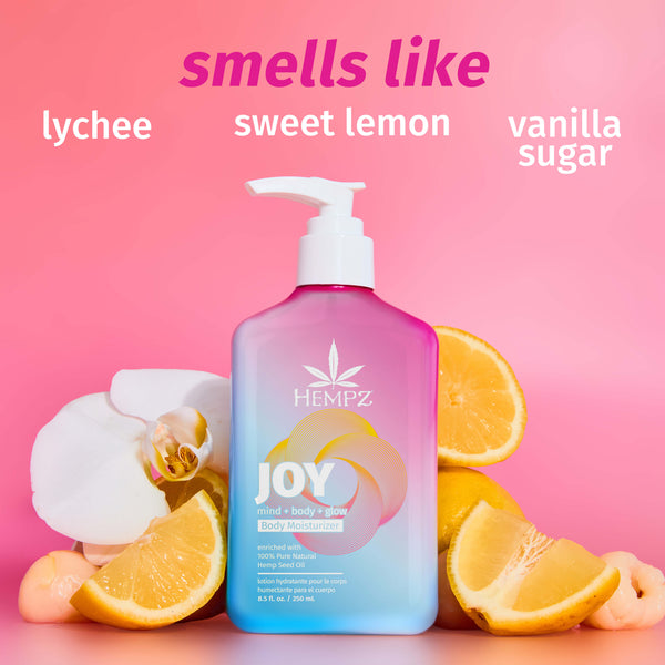 Hempz Joy Moisturizing Lotion with notes of lychee, sweet lemon & Vanilla sugar