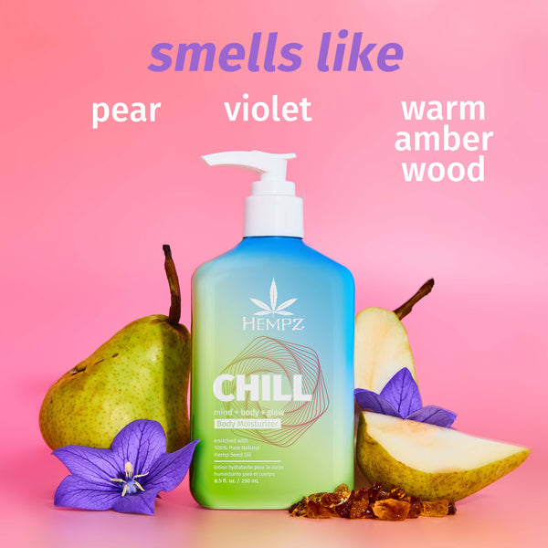 Hempz Chill Moisturizing Lotion with notes of pear, violet & amber wood