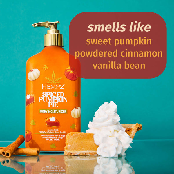 Hempz Spiced Pumpkin Pie Lotion with notes of sweet pumpkin, powdered cinnamon & vanilla bean