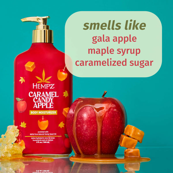 Hempz Caramel Candy Apple Moisturizer with notes of gala apple, maple syrup, and caramelized sugar