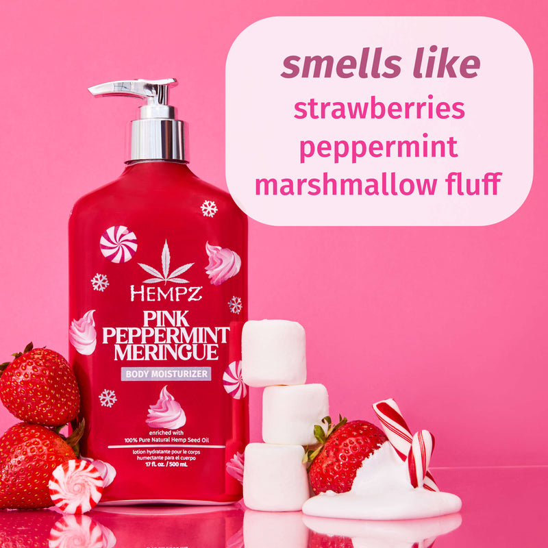 Hempz Pink Peppermint Meringue with notes of strawberries, peppermint, and marshmallow fluff