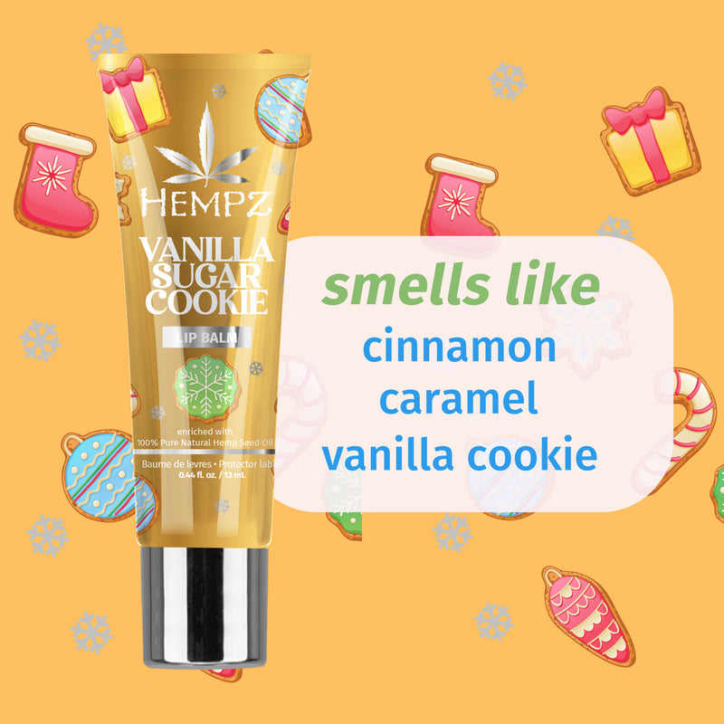 Hempz Vanilla Sugar Cookie Lip Balm with notes of cinnamon, caramel, & vanilla cookie
