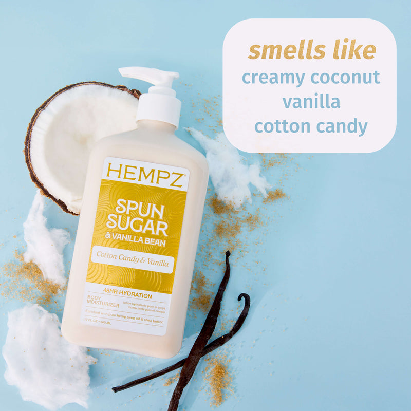 Hempz Spun Sugar & Vanilla Bean lotion with notes of creamy coconut, vanilla & cotton candy