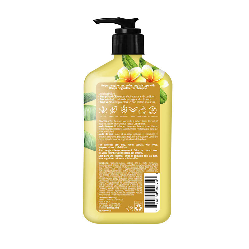 Hempz Original Floral Banana Herbal Shampoo with Vegan Biotin & Aloe Vera for All Hair Types, 17oz Back
