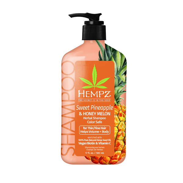 Hempz Sweet Pineapple & Honey Melon Herbal Shampoo with Vegan Biotin & Vitamin C for Thin/Fine Hair, 17oz