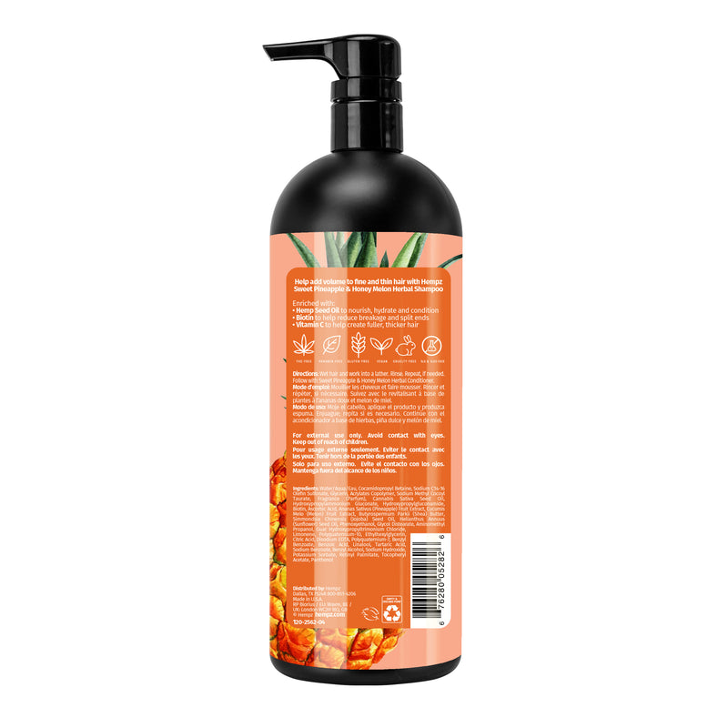 Hempz Sweet Pineapple & Honey Melon Herbal Shampoo with Vegan Biotin & Vitamin C for Thin/Fine Hair, Liter Back
