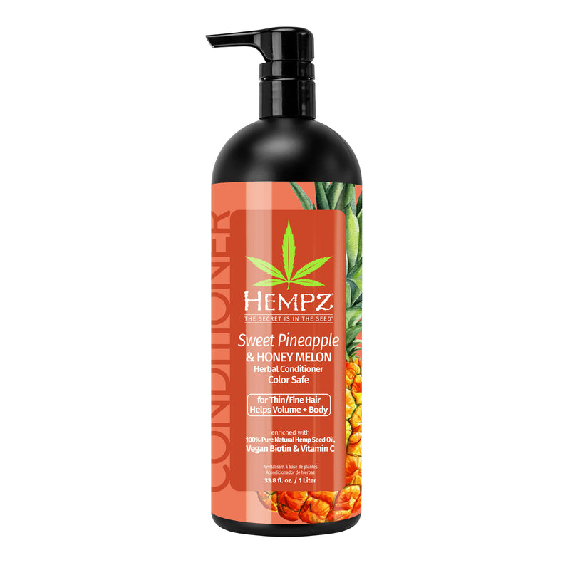 Hempz Sweet Pineapple & Honey Melon Herbal Conditioner with Vegan Biotin & Vitamin C for Thin/Fine Hair, Liter
