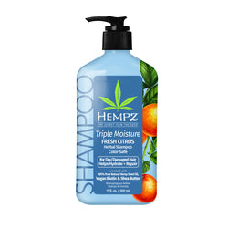 Hempz Triple Moisture Fresh Citrus Herbal Shampoo with Vegan Biotin & Shea Butter for Dry/Damaged Hair, 17oz