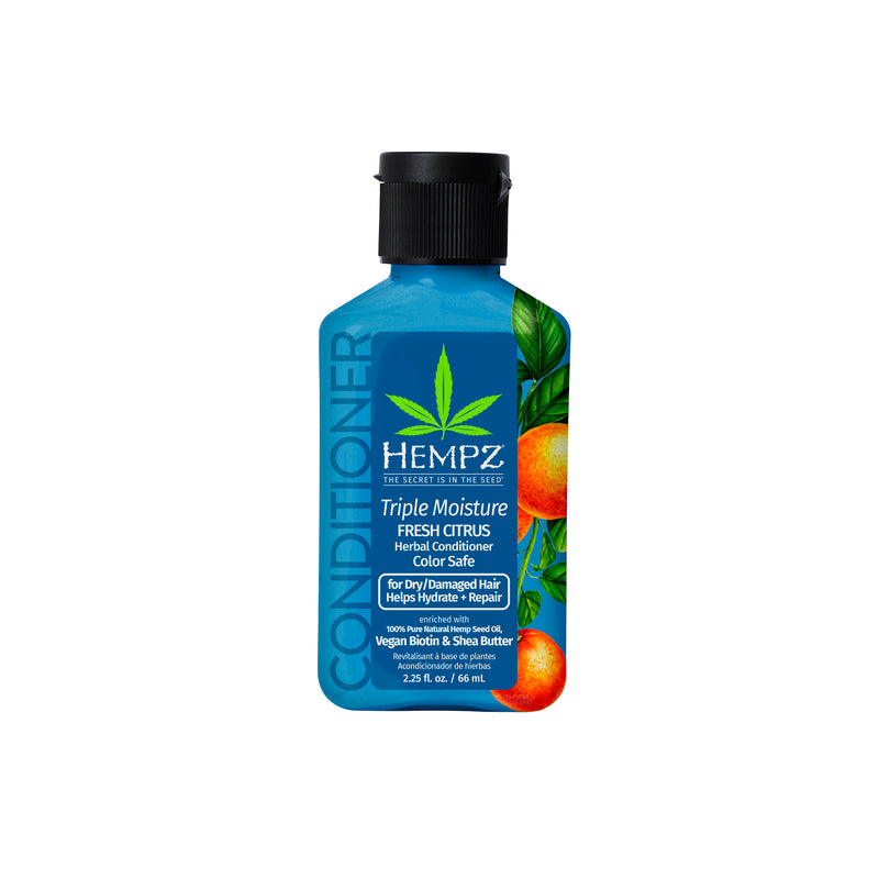 Hempz Travel-Size Triple Moisture Fresh Citrus Herbal Conditioner enriched with Vegan Biotin for Dry/Damaged Hair