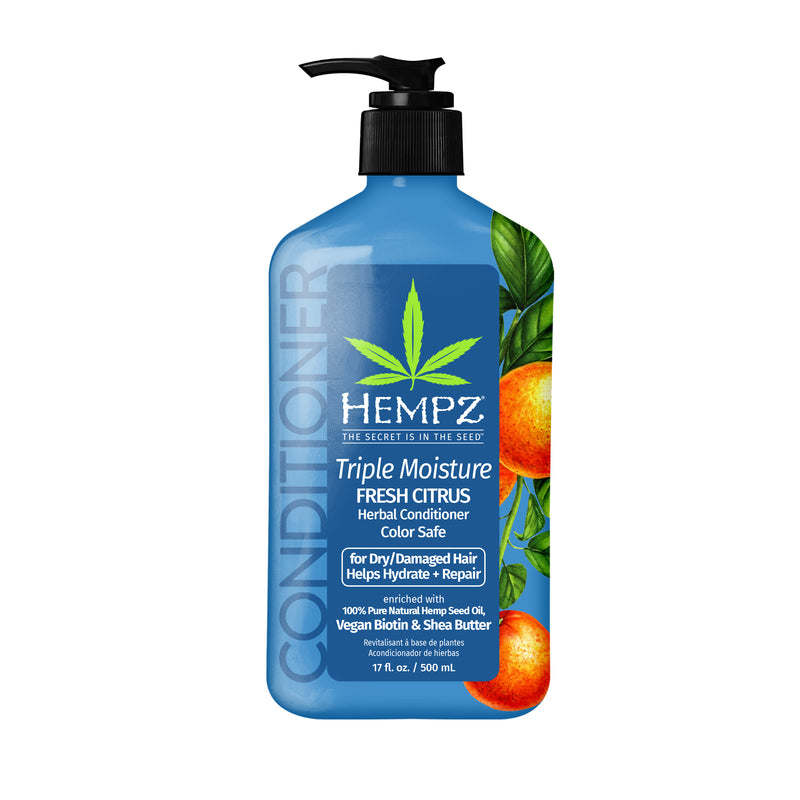 Hempz Triple Moisture Fresh Citrus Herbal Conditioner with Vegan Biotin & Shea Butter for Dry/Damaged Hair, 17oz