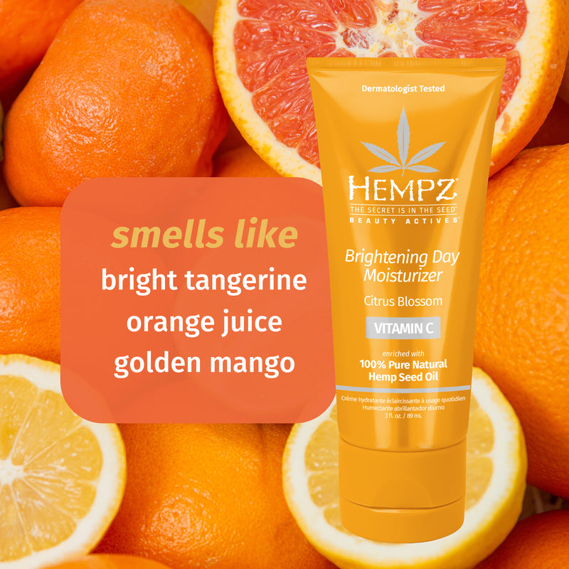 Hempz Brightening Day Facial Moisturizer smells like bright tangerine, orange juice and golden mango