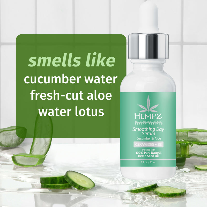 Beauty Actives Cucumber & Aloe Smoothing Day Serum with Ceramides + B3 smells like cucumber water, fresh-cut aloe & water lotus