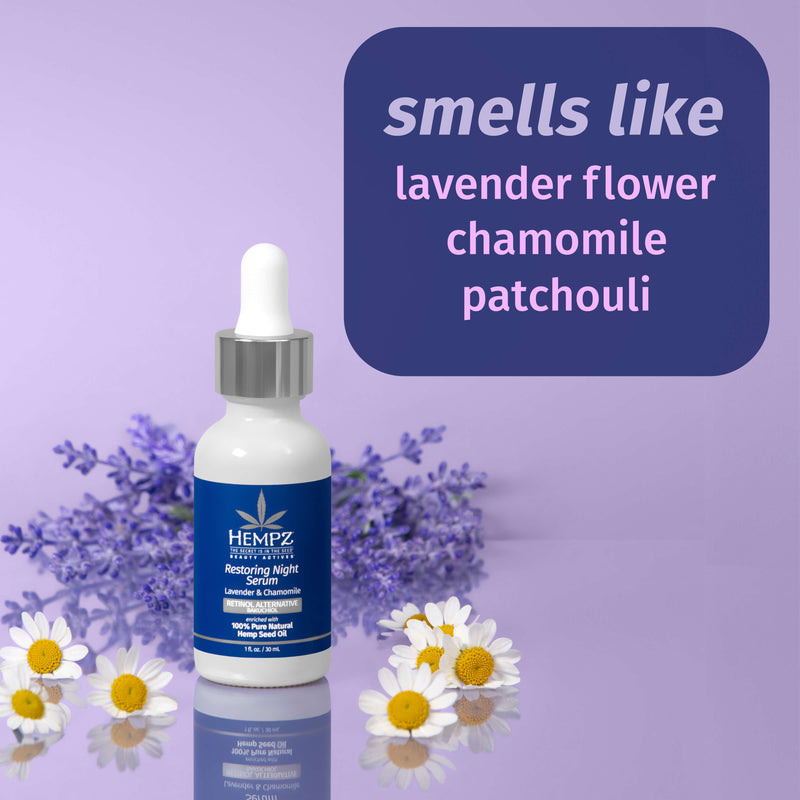 Beauty Actives Lavender & Chamomile Restoring Night Facial Serum with Retinol Alternative smells like lavender flower, chamomile & patchouli