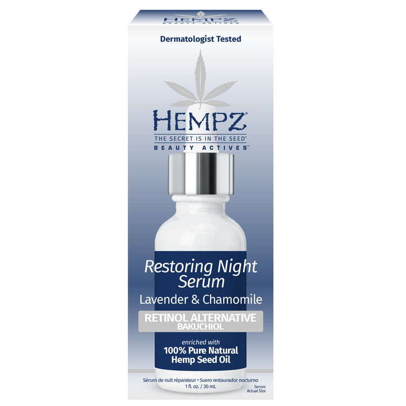 Hempz Beauty Actives Lavender & Chamomile Restoring Night Facial Serum with Retinol Alternative Box