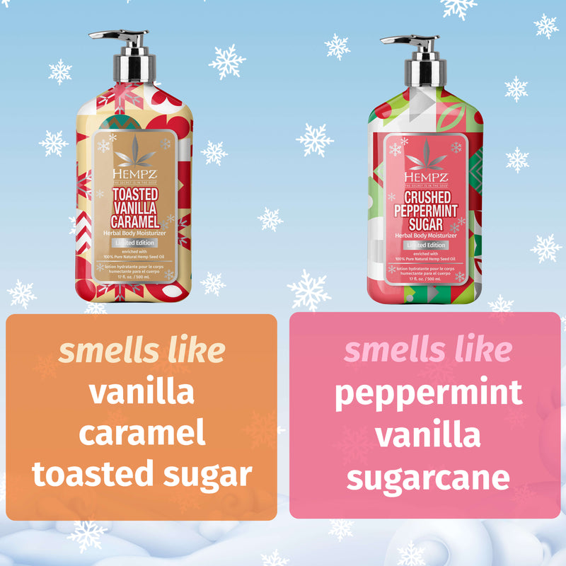 Hempz Holiday scents with cozy notes like vanilla, peppermint & more