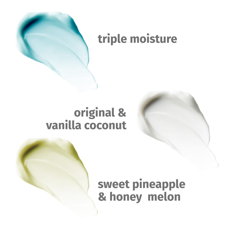 Triple, Vanilla & Coconut, Original and Sweet Pineapple & Honey Melon Swatches
