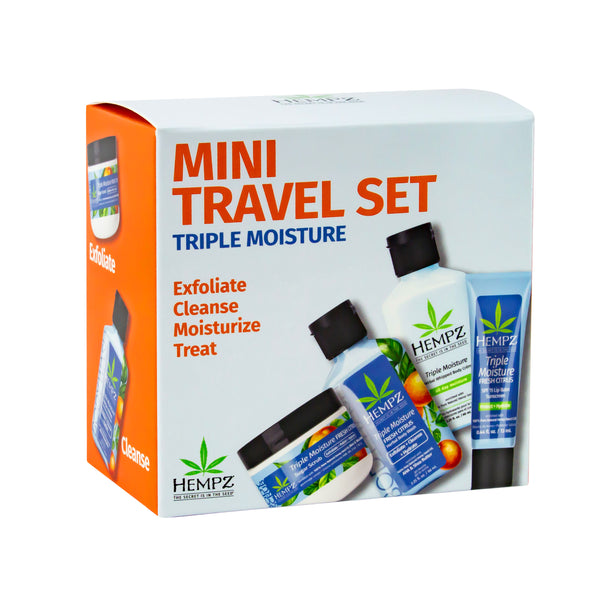 Triple Moisture Body Scrub, Wash, Lotion & Lip Balm Mini Travel Set