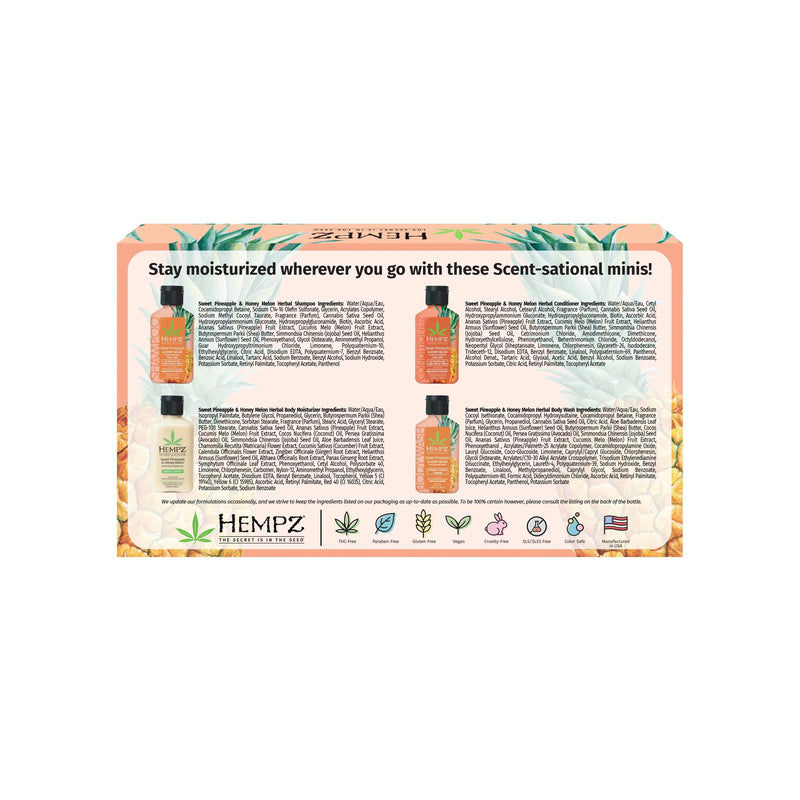 Hempz Sweet Pineapple & Honey Melon Body Wash, Shampoo, Conditioner & Moisturizing Lotion Set for Travel and Gifts, Back