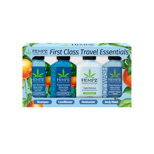 Hempz Triple Moisture Fresh Citrus Body Wash, Shampoo, Conditioner & Moisturizing Lotion Set for Travel and Gifts