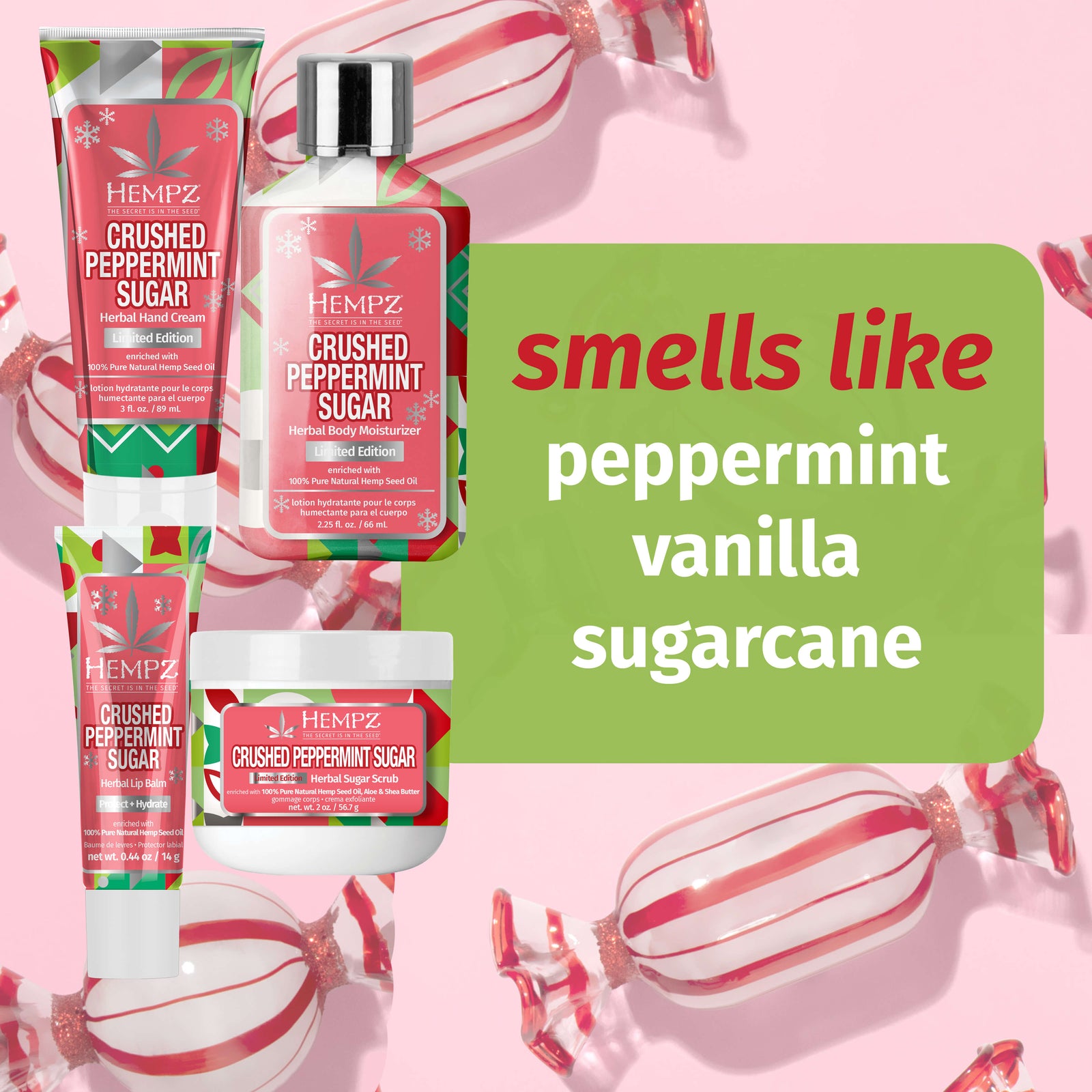 Hempz Holiday Delights Crushed Peppermint Mini Lotion, Lip Balm