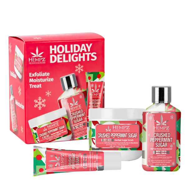 Hempz Holiday Delights Crushed Peppermint Mini Lotion, Lip Balm & Sugar Scrub Set