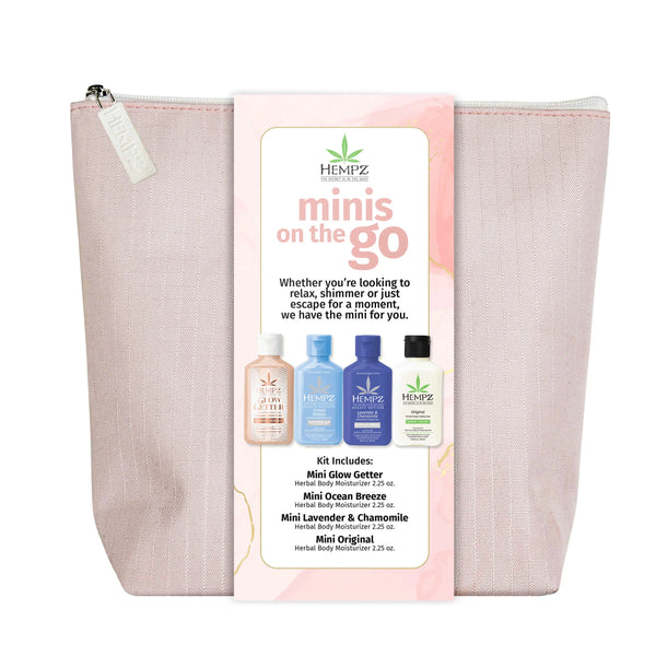 Hempz Minis on the Go Bag with four mini lotions